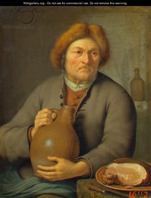Old Peasant Holding a Jug - Frans van the Younger Mieris