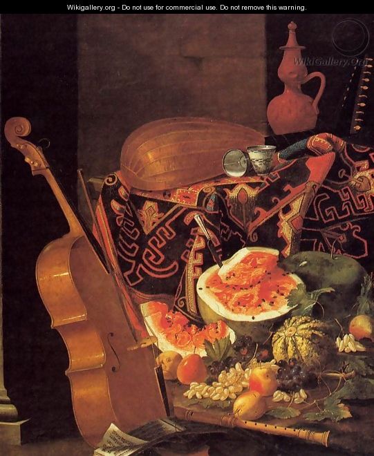 Still-Life with Musical Instruments and Fruit - Cristoforo Munari