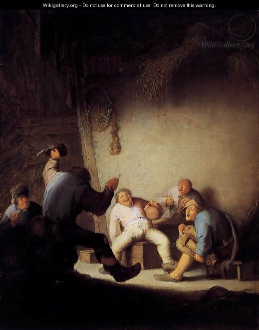 Peasants Drinking and Making Music in a Barn - Adriaen Jansz. Van Ostade