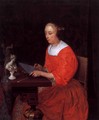 A Lady Drawing - Eglon van der Neer