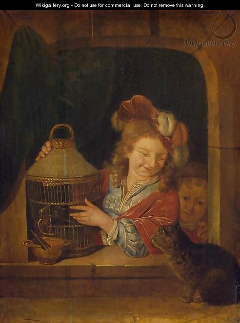 Children with a Cage and a Cat - Eglon van der Neer