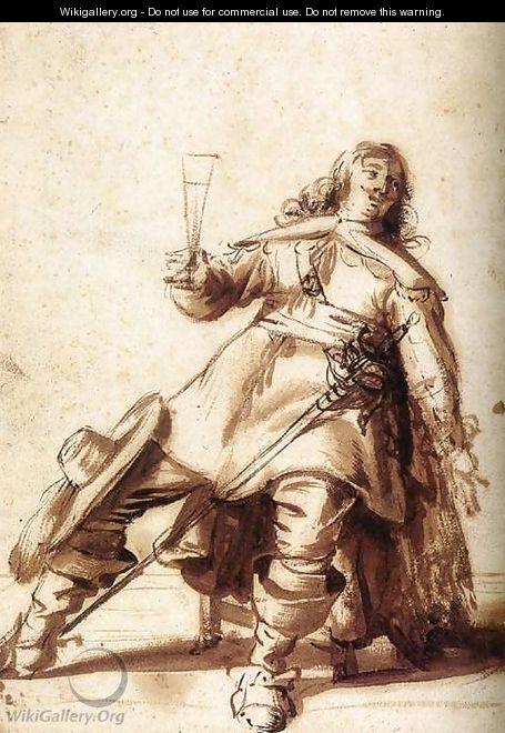 Seated Cavalier with a Sword and a Raised Glass - Anthonie Palamedesz. (Stevaerts, Stevens)