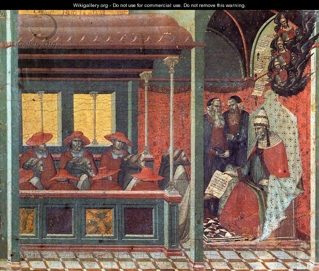 Predella panel The Pope Issues a Bull to a Carmelite Delegation - Pietro Lorenzetti