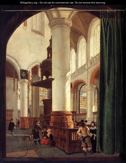 Interior of the Oude Kerk, Delft, with the Pulpit of 1548 - Gerard Houckgeest