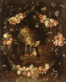 Madonna with the Child and St Ildephonsus Framed with a Garland of Flowers - Jan van Kessel