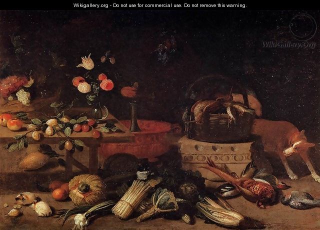 Interior of a Kitchen with a Dog - Jan van Kessel