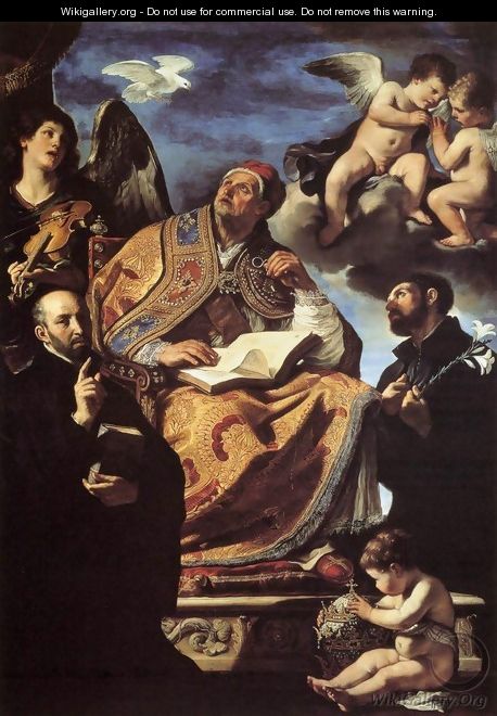 St Gregory the Great with Sts Ignatius and Francis Xavier - Guercino