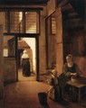 Woman Peeling Vegetables in the Back Room of a Dutch House - Pieter De Hooch