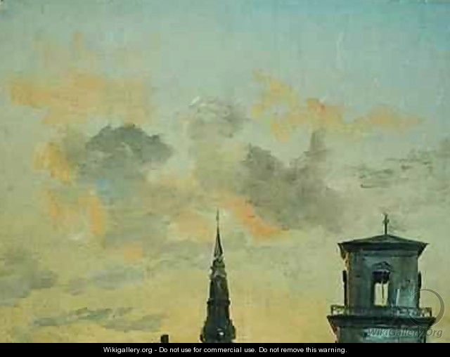 Two Towers in Copenhagen Against the Evening Sky - Johan Christian Clausen Dahl