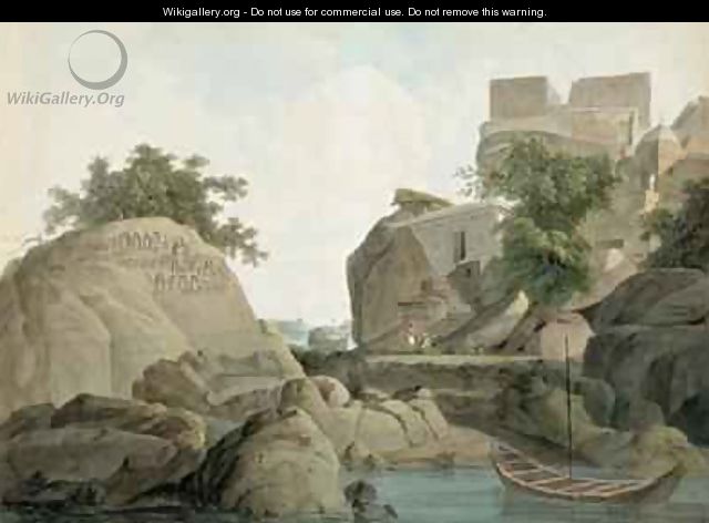 Fakirs Rock at Sultanganj on the River Ganges India - Thomas & William Daniell