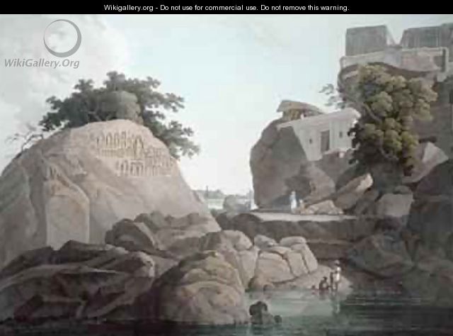 South East View of the Fakeers Rock on the River Ganges near Sultaungunge - Thomas & William Daniell