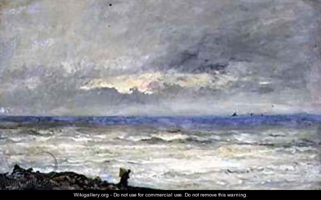 Seascape at Sunset with a Figure on the Shore - Karl Pierre Daubigny