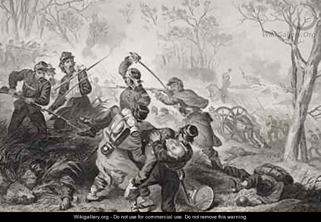 Death of Colonel Edward D Baker 1811-61 at the Battle of Balls Bluff Virginia - (after) Darley, Felix Octavius Carr