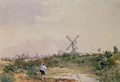The Windmill on Wimbledon Common with a Boy Fishing - J. B. de Fleury
