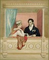 Princess Charlotte Augusta of Wales 1796-1817 and Prince Leopold of Saxe Cobourg Gotha 1790-1865 in their Box at Covent Garden - (after) Dawe, George