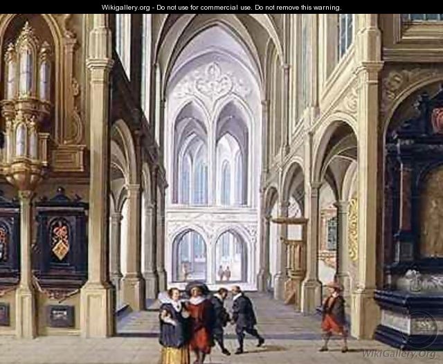 Elegant Figures in a Gothic Church - Dirck van Deelen