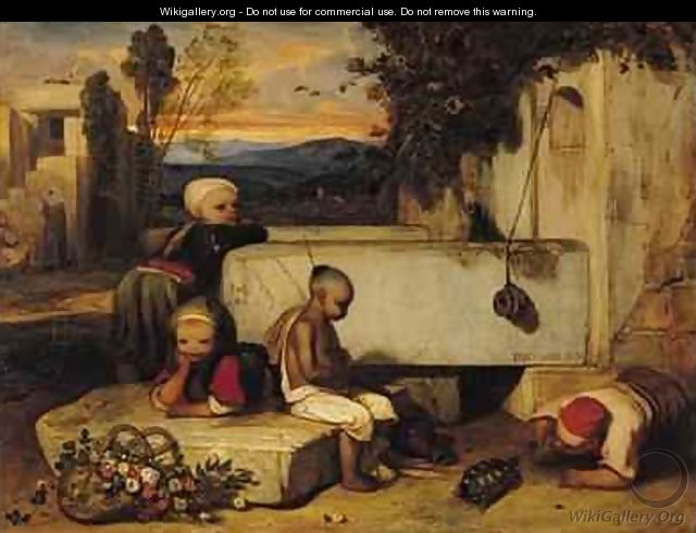 Turkish Children Playing with a Tortoise - Alexandre Gabriel Decamps