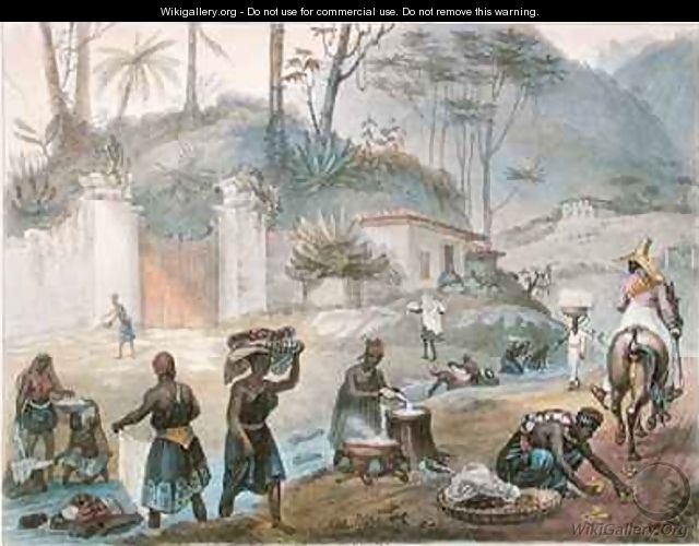 Black Washerwomen by a River - (after) Debret, Jean Baptiste