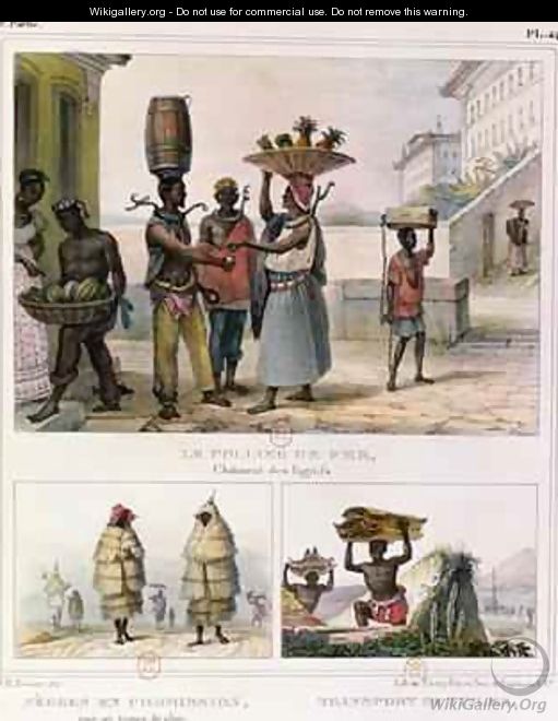 The Iron Collar Negroes Working in the Rain and Carrying Tiles three illustrations from Voyage Pittoresque et Historique au Bresil - Jean Baptiste Debret