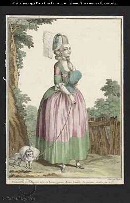 Young Woman in a Polonaise Dress - (after) Desrais, Claude Louis