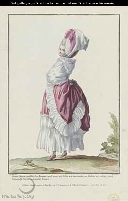 Young Lady Wearing a Round Bonnet - (after) Desrais, Claude Louis