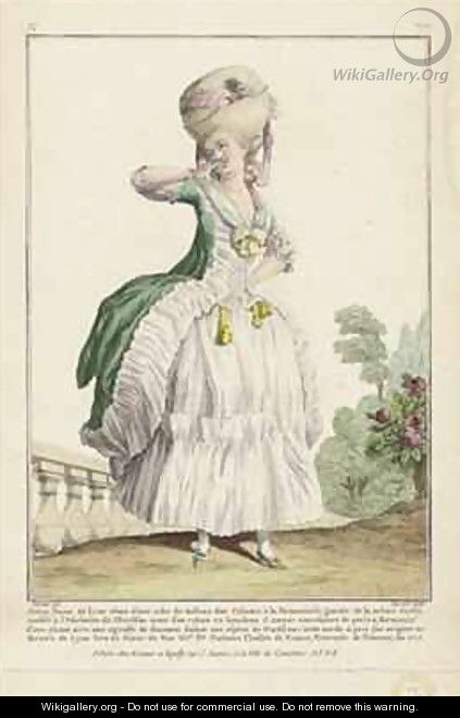 Young Lady of Lyon in a taffeta Piedmontese dress - (after) Desrais, Claude Louis
