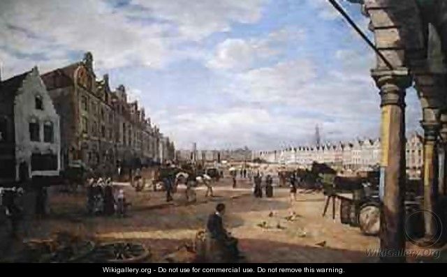 The Grande Place dArras on Market Day - Charles Paul Etienne Desavary