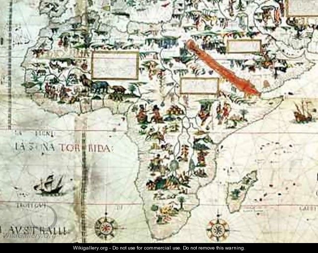 Add 24065 Detail of a map of the world showing Africa - Pierre Descaliers