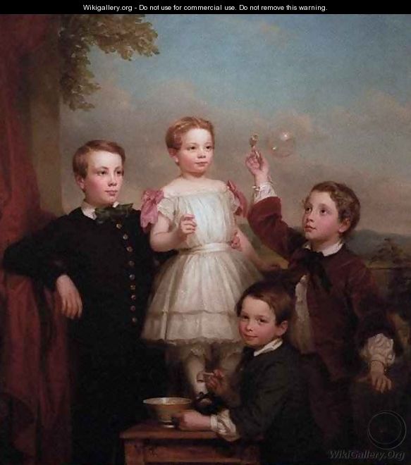 Portrait of Children Blowing Bubbles - George Augustus, Jr Baker