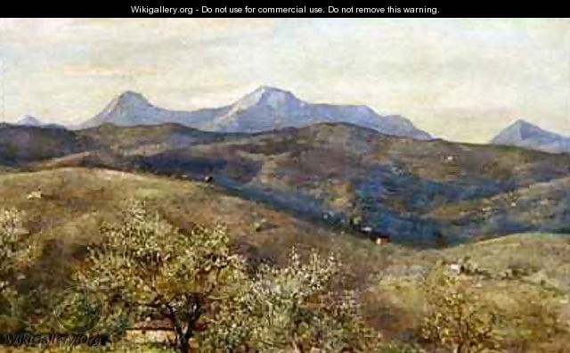 Spring landscape with a distant view of Monte Catria Early Morning - Giovanni Costa
