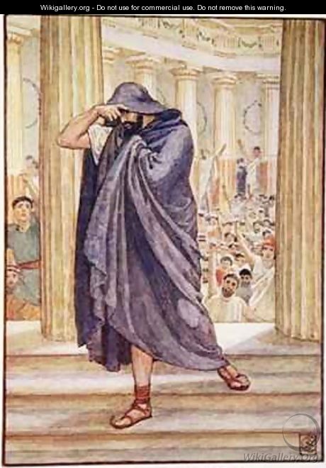 He left the assembly hiding his face in his cloak - Walter Crane