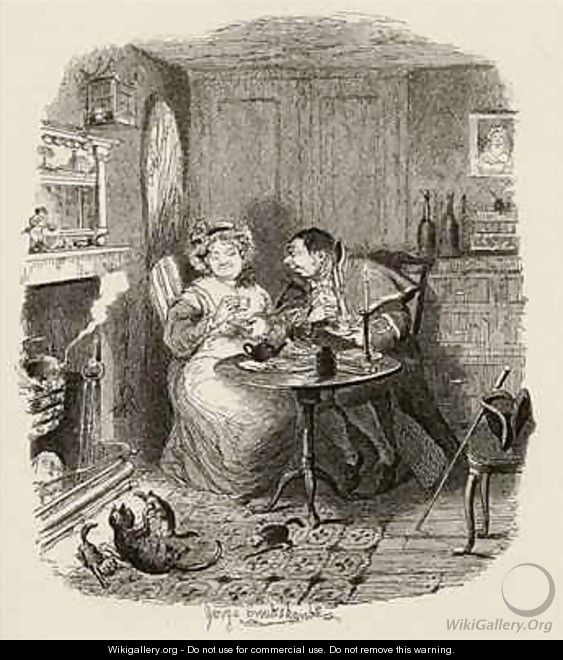 Mr Bumble and Mrs Corney taking tea - George Cruikshank I