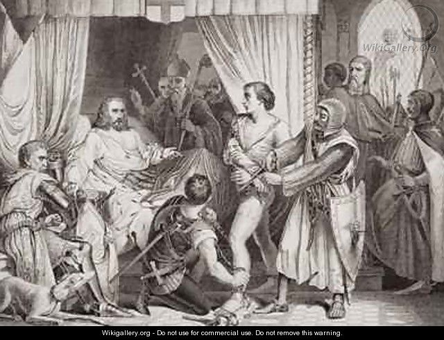 Richard the Lionheart forgiving Bertrand de Gurdun who had attempted his life in 1199 - (after) Cross, John