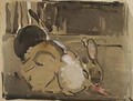 Two Rabbits One Eating Carrots - Joseph Crawhall