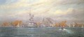 HMS Albion commanded by Capt A Walker Heneage completing the destruction of the outer forts of the Dardanelles in 1915 - Alma Claude Burlton Cull