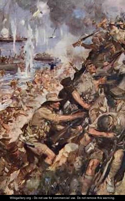 Midst Shot and Shell we made the narrow Beach landing at Gallipoli - Cyrus Cuneo