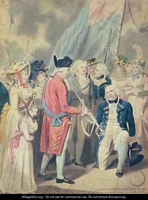 George III Presenting a Sword to Lord Howe - Isaac Cruikshank
