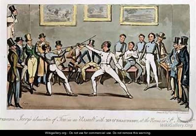 Fencing Jerrys admiration of Tom in an Assault with Mr OShaunessy at the rooms in St Jamess Street - I. Robert and George Cruikshank