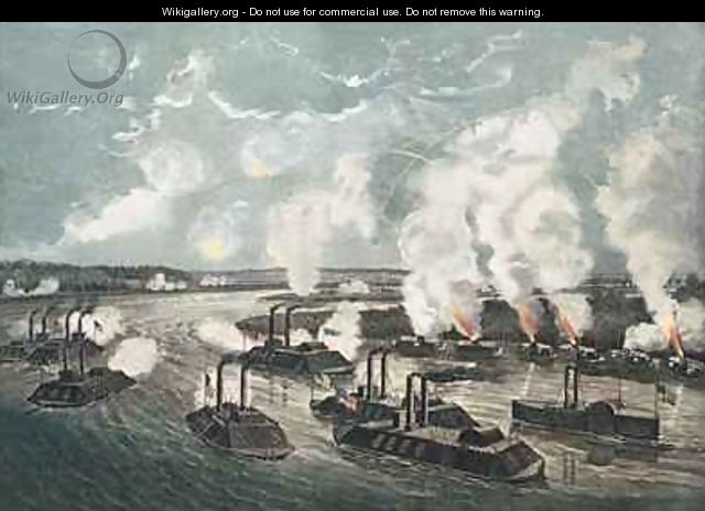Bombardment and Capture of Island No 10 on the Mississippi River - Currier