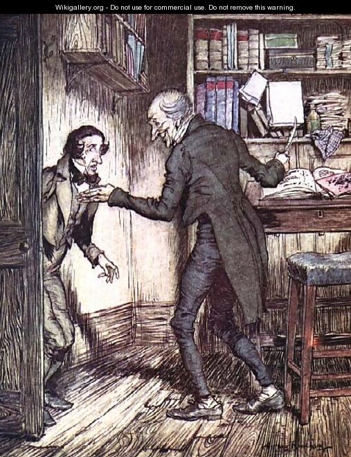 Scrooge and Bob Cratchit, from Dickens A Christmas Carol - Arthur Rackham