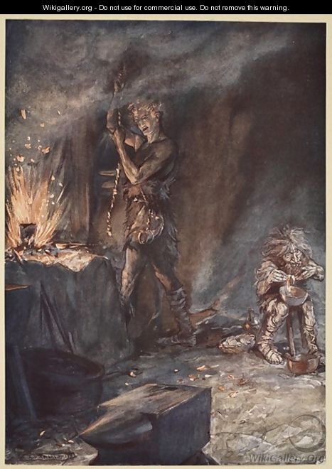 The forging of Nothung, illustration from Siegfried and the Twilight of the Gods, 1924 - Arthur Rackham