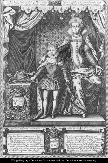 Queen Marie de Medicis and Louis XIII as a child, engraved by Nicolas de Mathoniere fl.1600-22 1610 - Francois, the Elder Quesnel