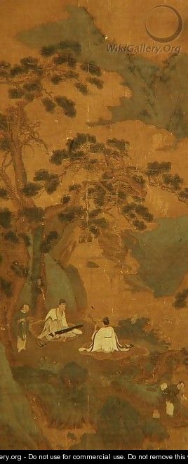 Two Scholars playing the Qin and Erhu under a Pine Tree - Ying Qiu