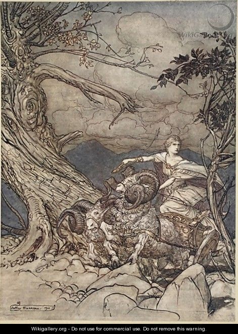 Fricka approaches in anger, illustration from The Rhinegold and the Valkyrie, 1910 - Arthur Rackham