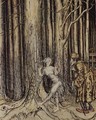 At last she met the bridegroom who was slowly coming back, illustration for Fitchers Bird, from Little Brother, Little Sister, by the Brothers Grimm, 1917 - Arthur Rackham