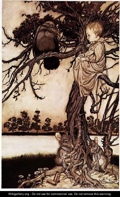 Talking to the Crow from Peter Pan in Kensington Gardens by J.M. Barrie, 1906 - Arthur Rackham