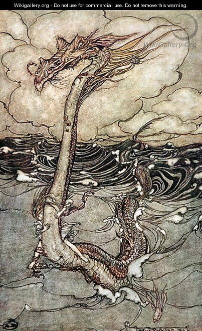 A Young Girl Riding a Sea Serpent, 1904 - Arthur Rackham