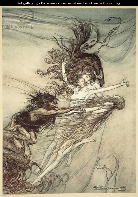 The Rhinemaidens teasing Alberich, illustration from The Rhinegold and the Valkyrie, 1910 - Arthur Rackham