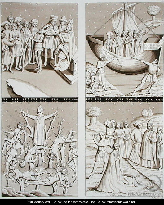 Carvings from the Church at Uppsala, plate 42 from Le Costume Ancien et Moderne by Jules Ferrario, published c.1820s-30s - Vittorio Raineri