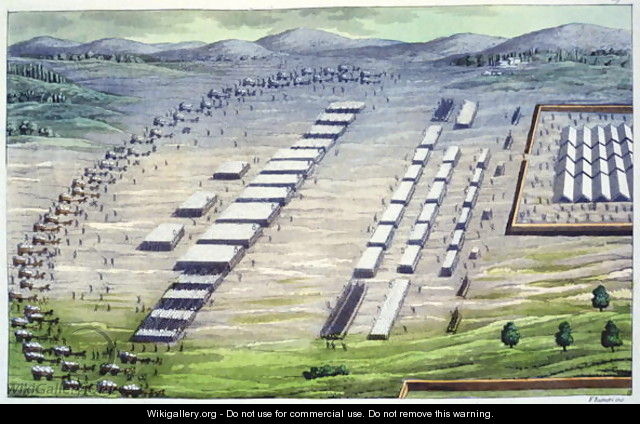 Roman camp in Celtic Germania, as described by Tacitus, from Le Costume Ancien et Moderne by Jules Ferrario, published c.1820s-30s - Vittorio Raineri